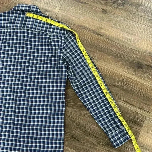 Joseph A. Banks Men’s Plaid Slim Fit Button Up Long Sleeve Shirt Navy Sz Medium - Picture 10 of 11